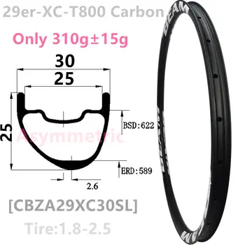 [CBZA29XC30SL] Asimetriska 310g 30x25|30x30|33x25|35x25| 29er Oglekļa loka mtb velosipēdu riteņu Hookless Bezkameru XC 29er oglekļa mtb diski